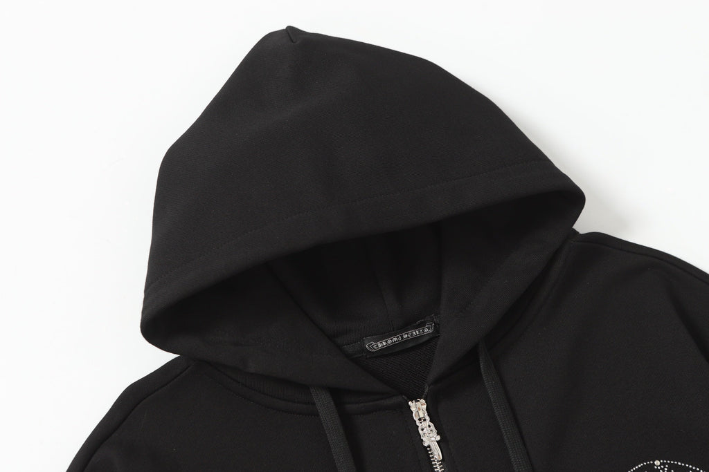 Colorful Rhinestone Hoodie - Black Gothic Street Sweatshirt 2608