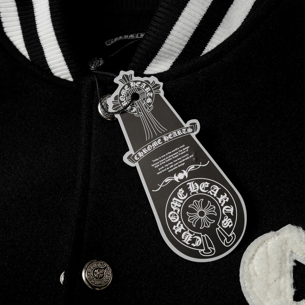 Varsity Jacket - Black White Gothic Baseball Coat 2206