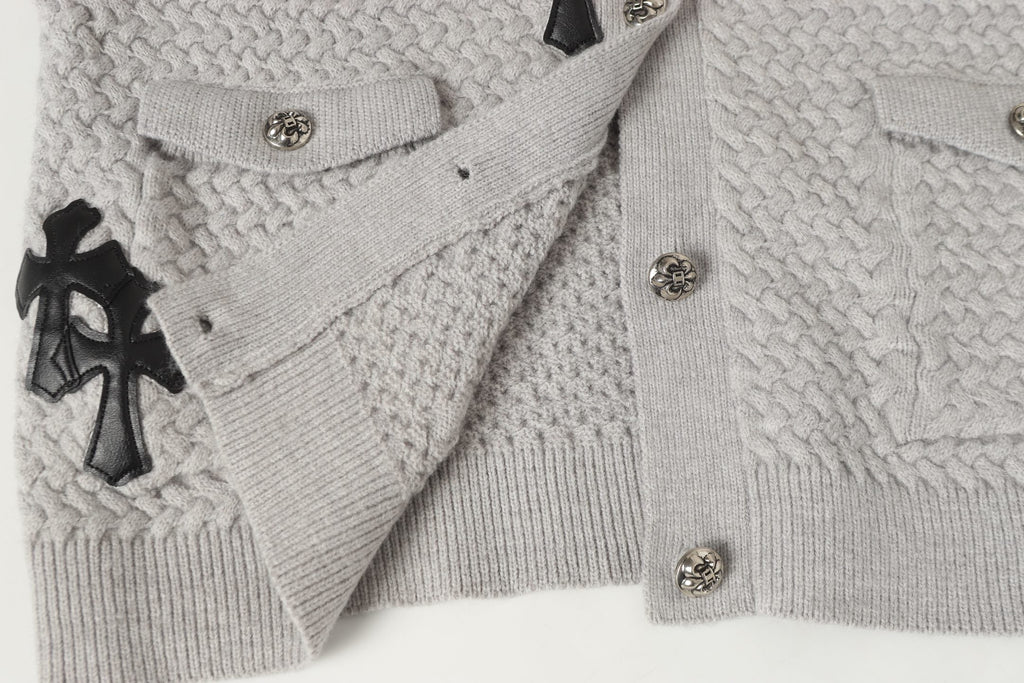 Gothic Cross Knit Cardigan - Black Grey Streetwear Jacket 904